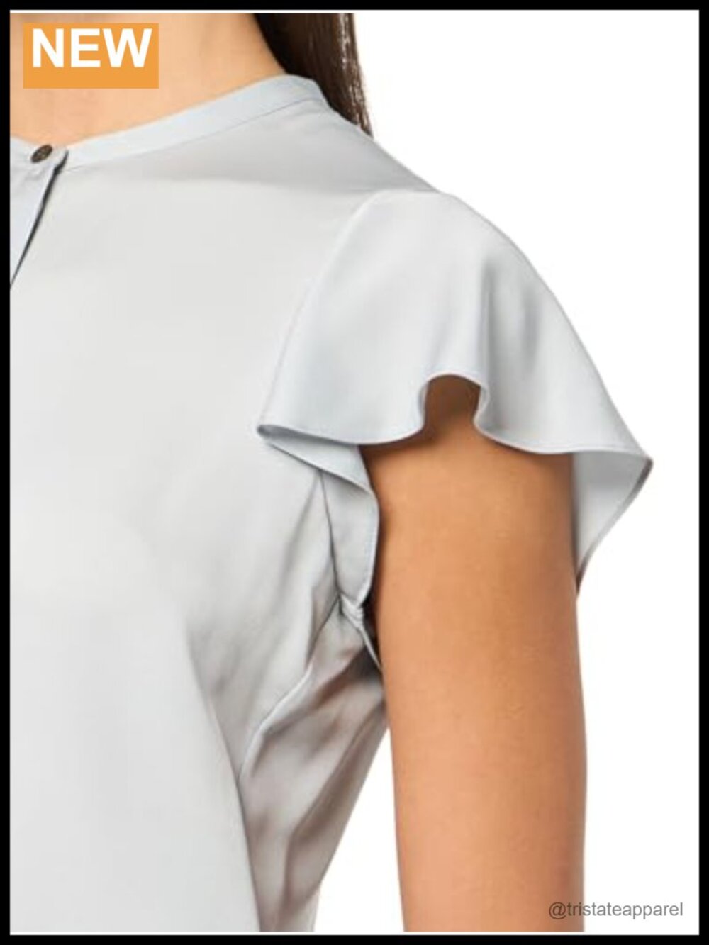 Silk Ruffle Sleeve Cropped Blouse Button Front Shell - Picture 3 of 4